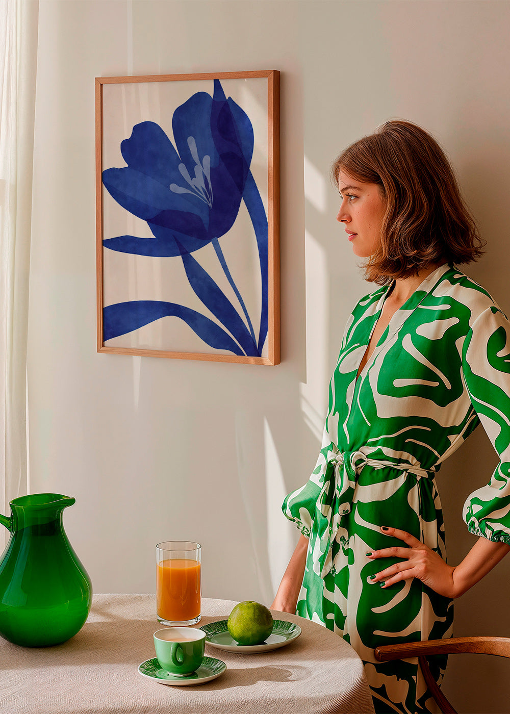 Botanische print gestileerde blauwe bloem