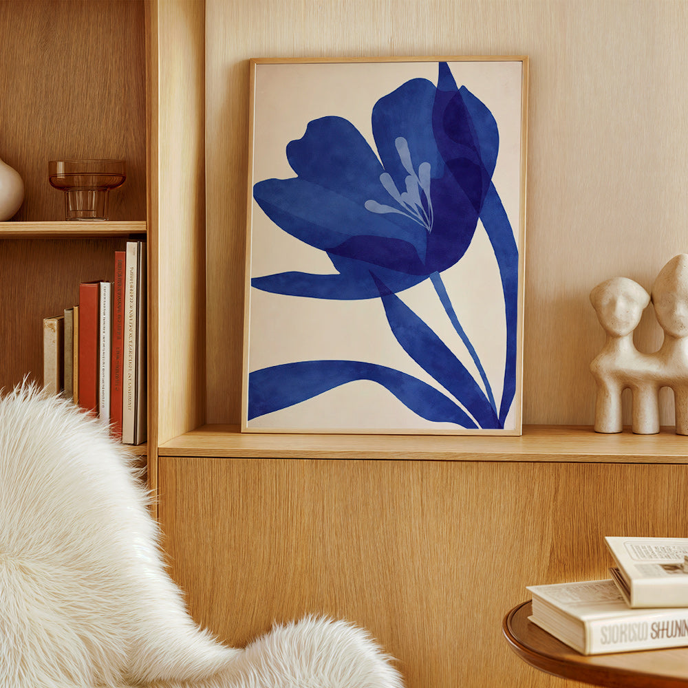 Botanische print gestileerde blauwe bloem