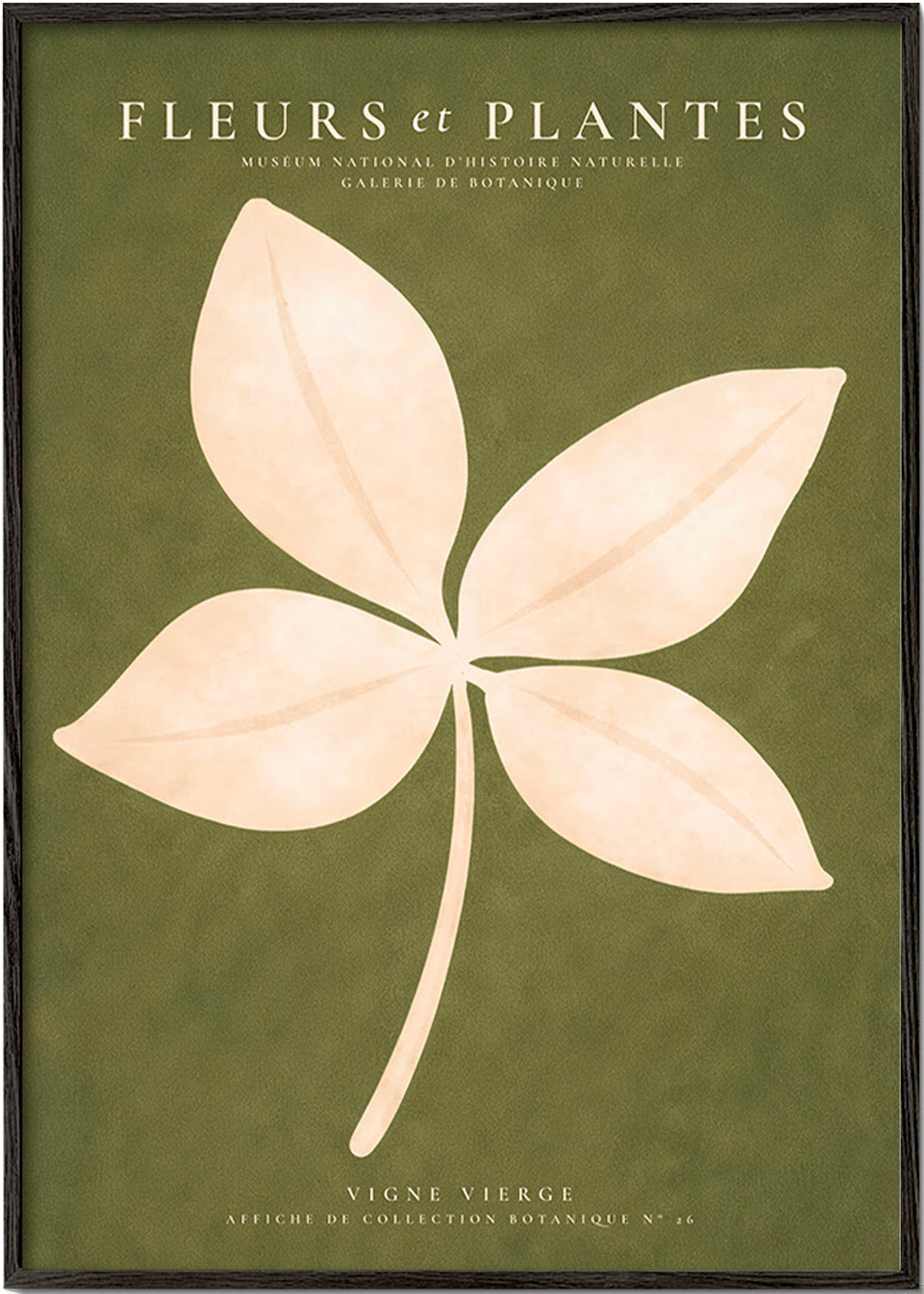 Botanische print: crèmekleurig blad op groen veld