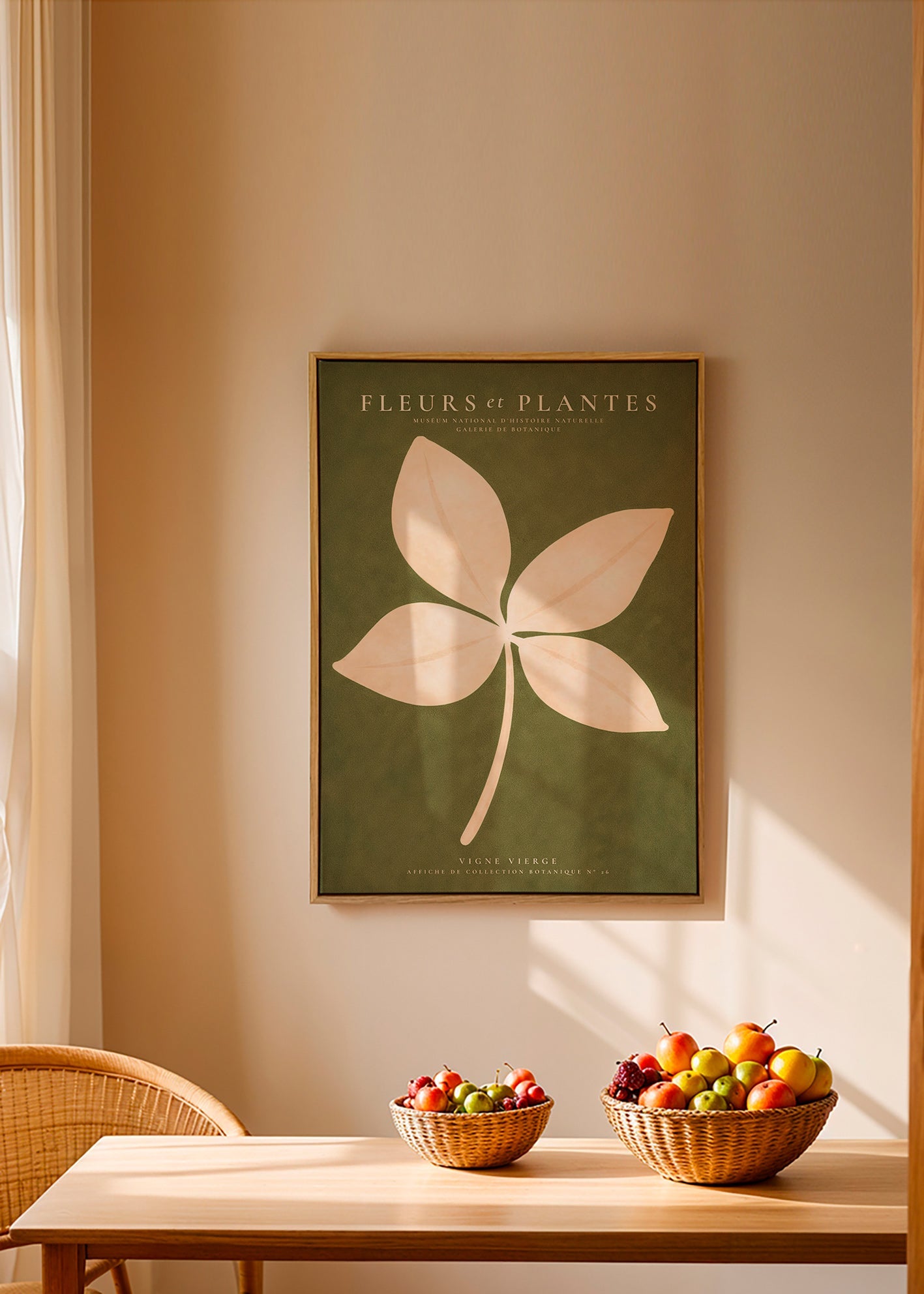Botanische print: crèmekleurig blad op groen veld