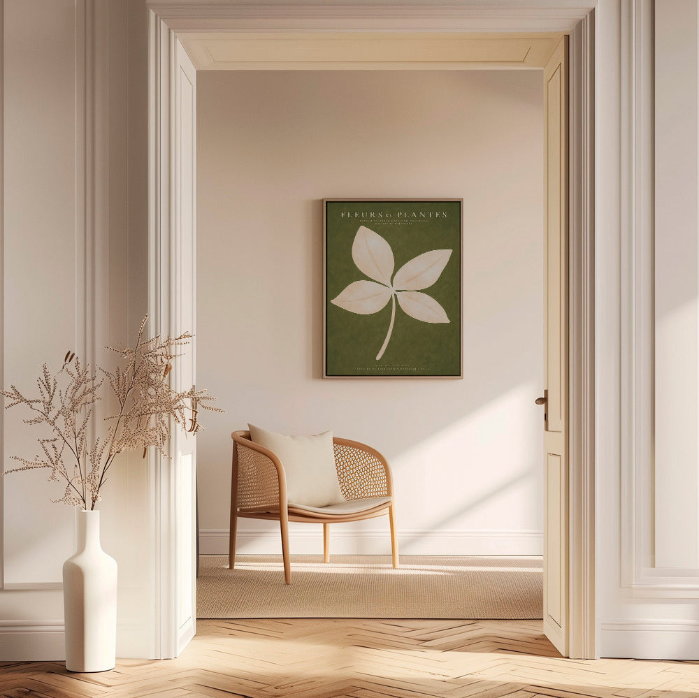 Botanische print: crèmekleurig blad op groen veld