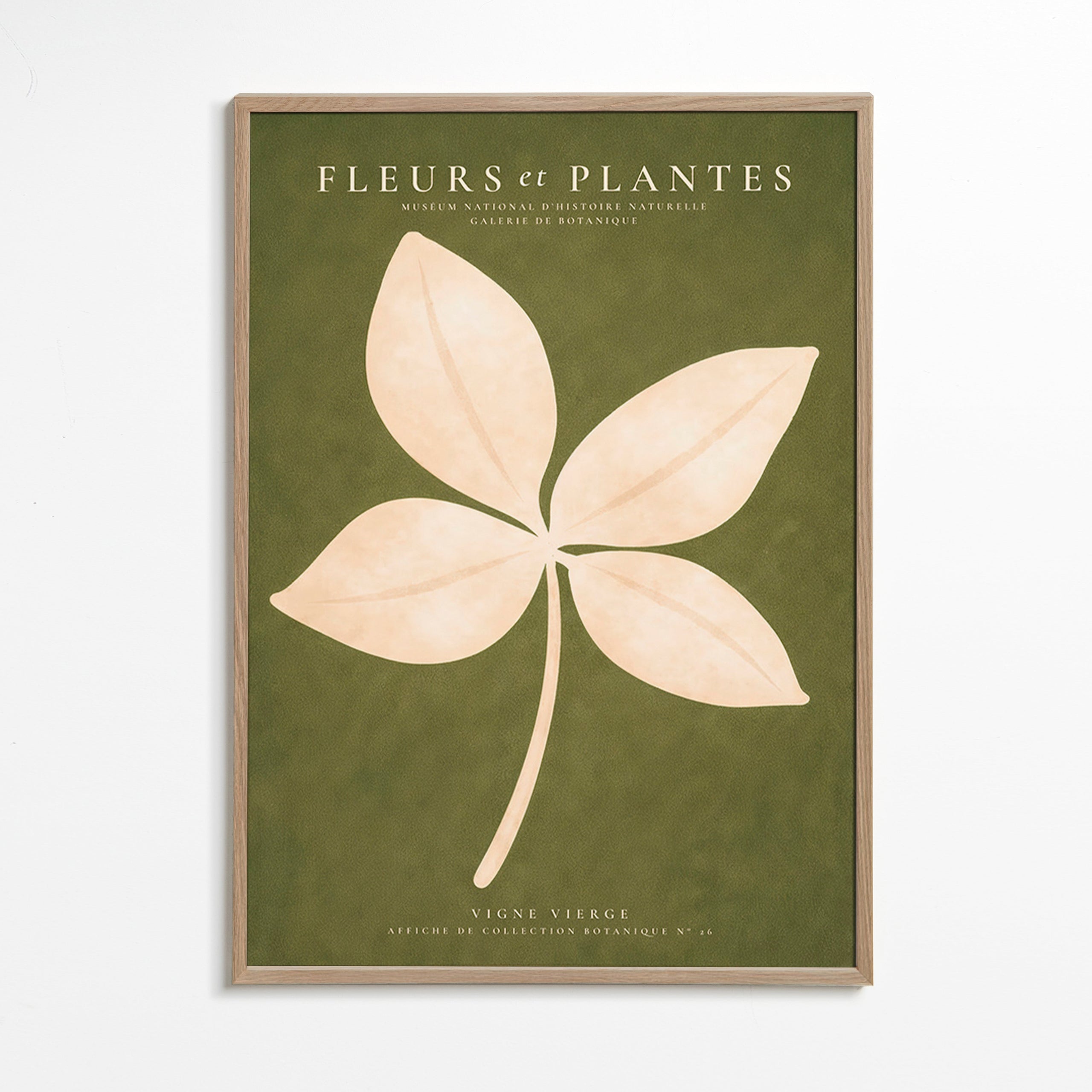 Botanische print: crèmekleurig blad op groen veld