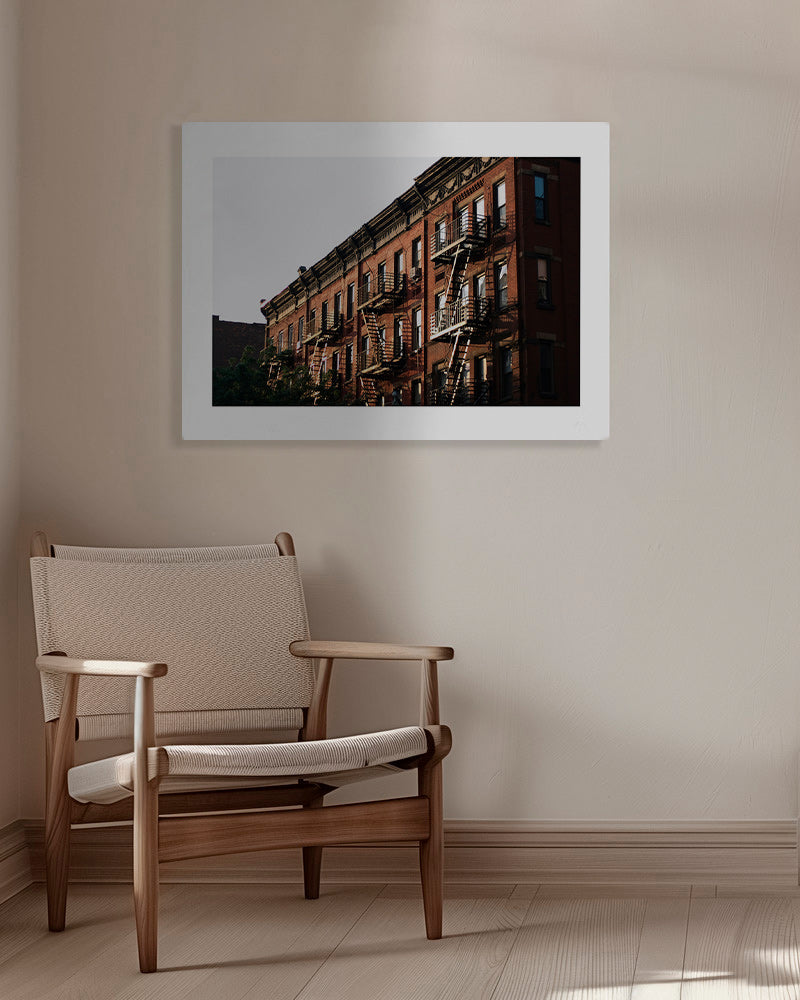 Reisposter: New York brownstone-gevel met brandtrappen