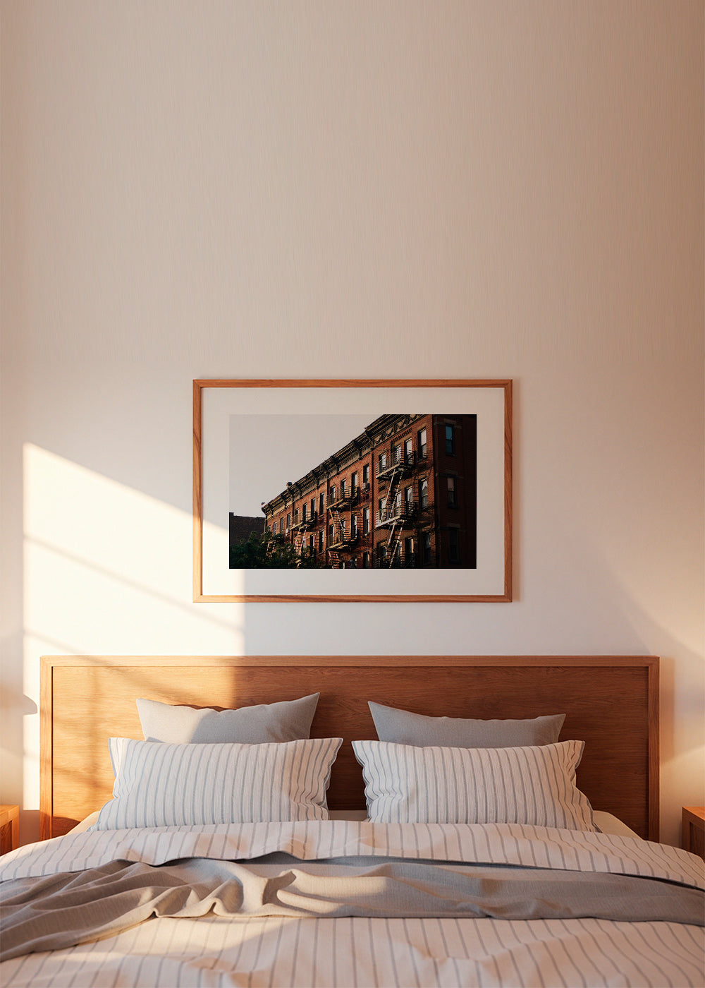 Reisposter: New York brownstone-gevel met brandtrappen
