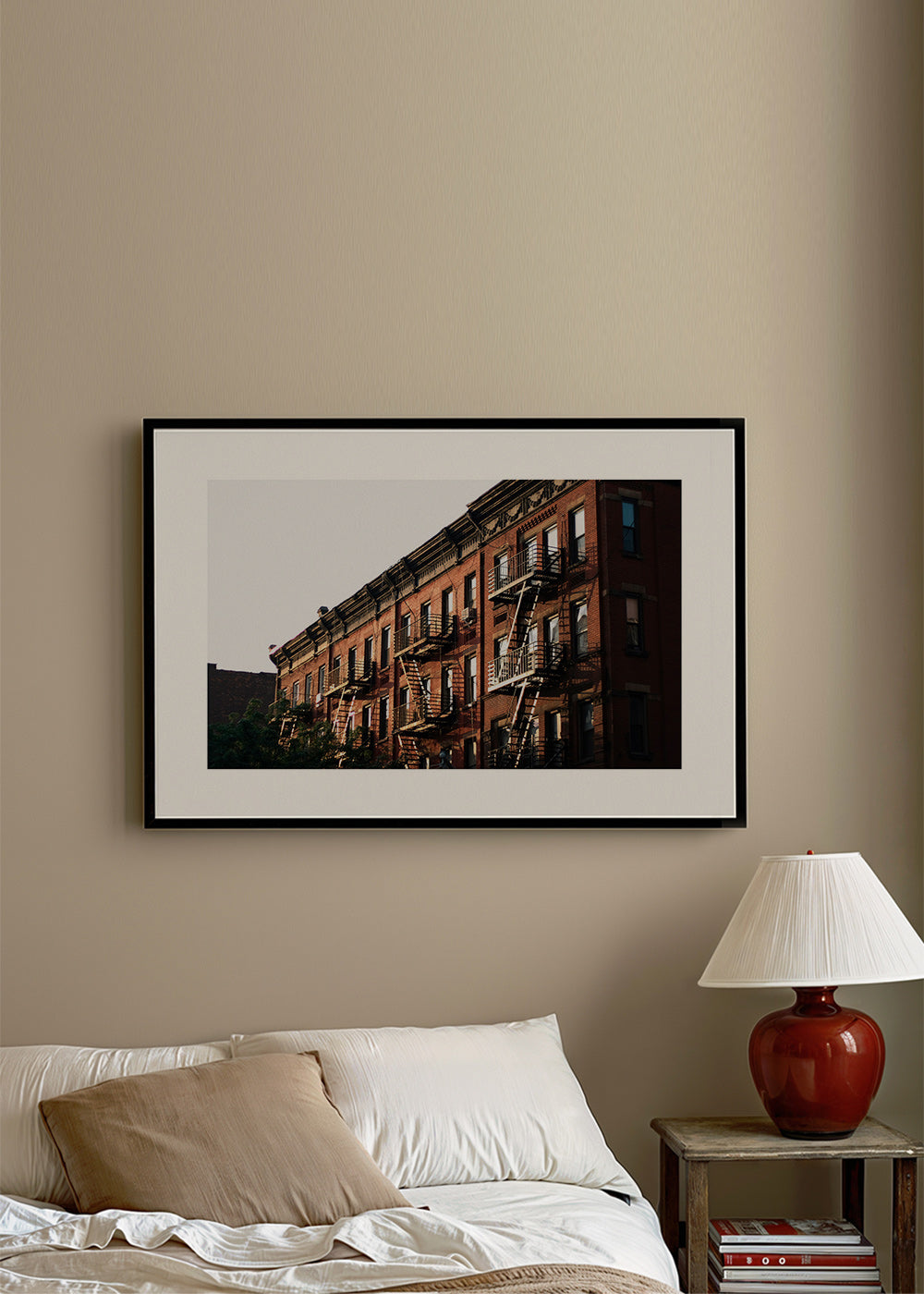 Reisposter: New York brownstone-gevel met brandtrappen