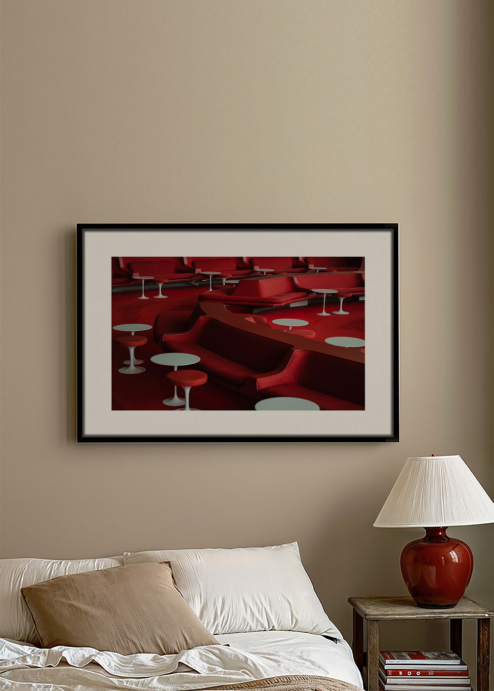 Rode lounge-foto met gebogen zitplaatsen