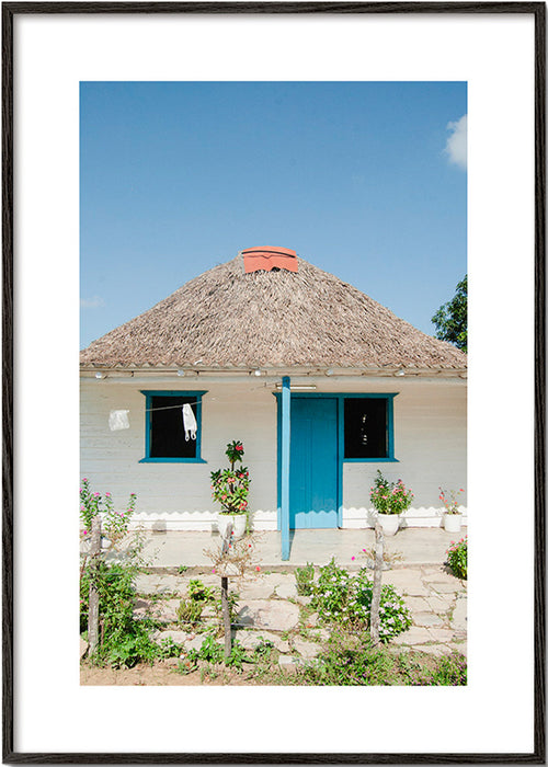Landschap kunst: huisje met blauwe deur