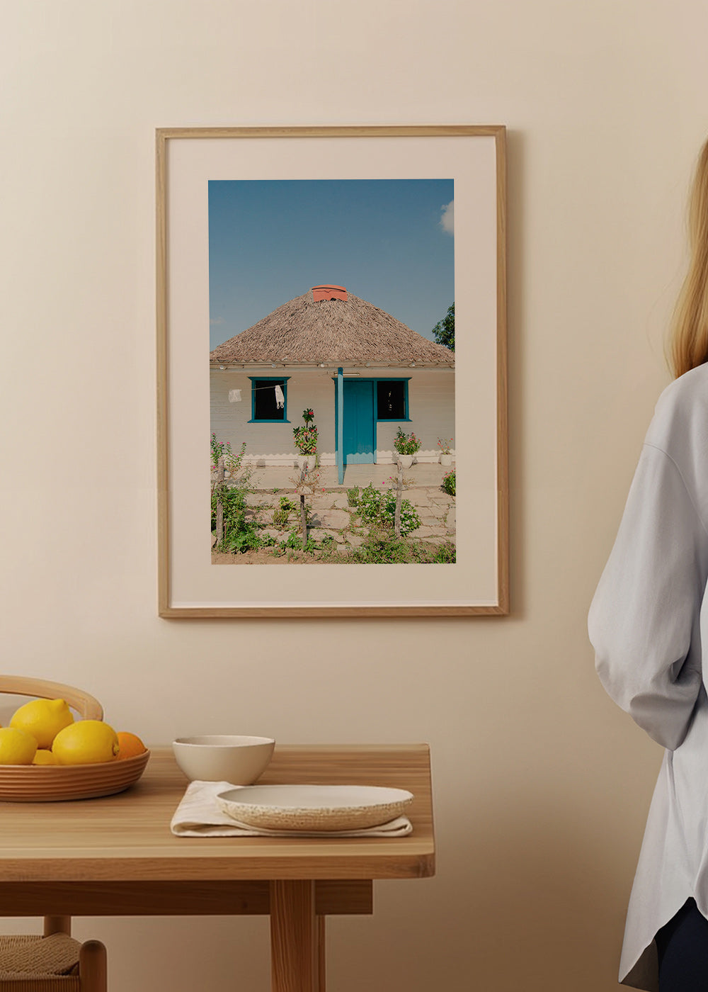 Landschap kunst: huisje met blauwe deur