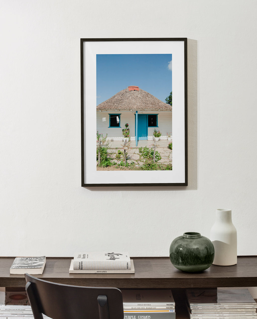 Landschap kunst: huisje met blauwe deur
