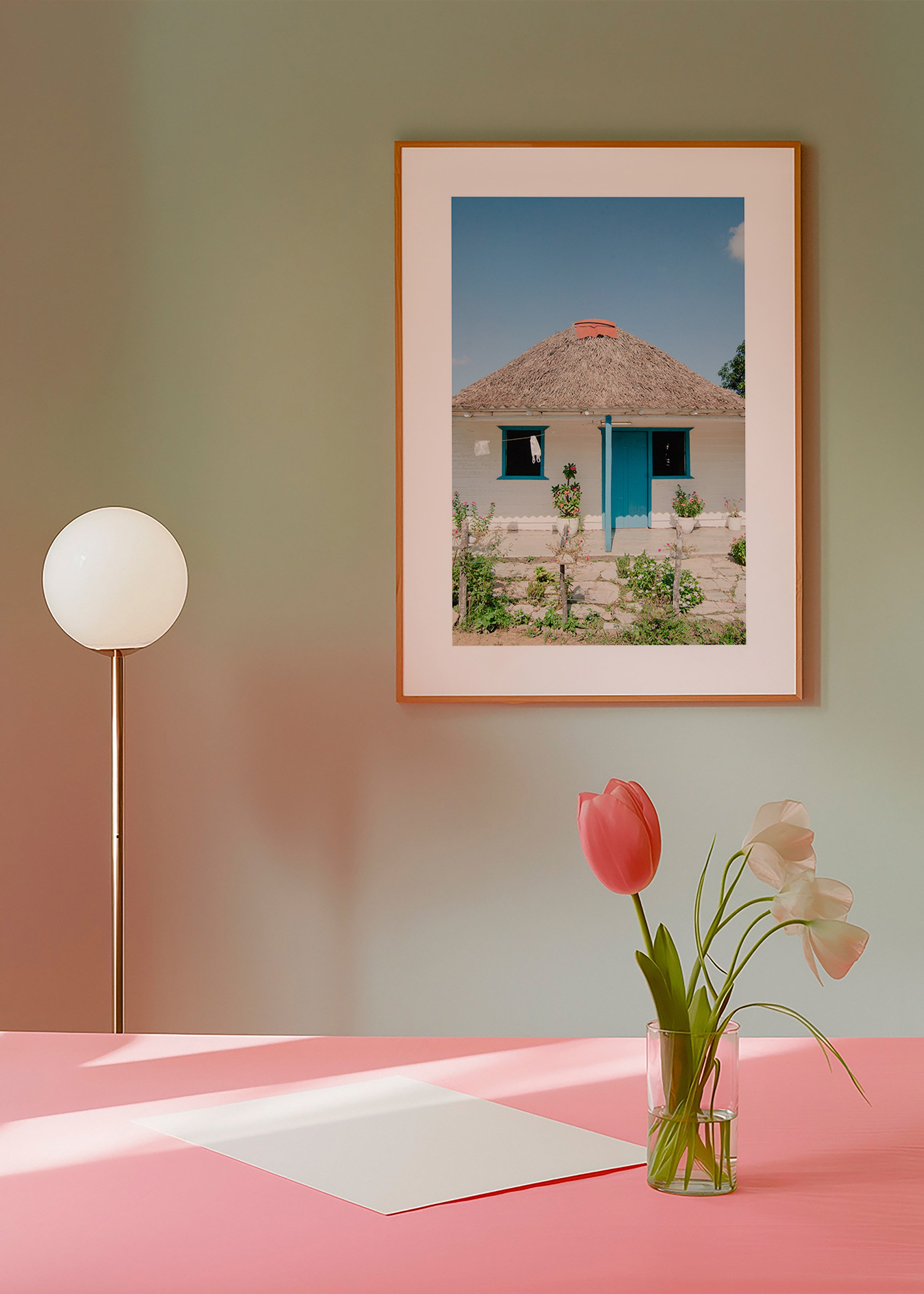 Landschap kunst: huisje met blauwe deur