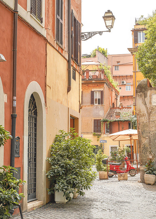 Keuken kunst: Trastevere straat met rode scooter