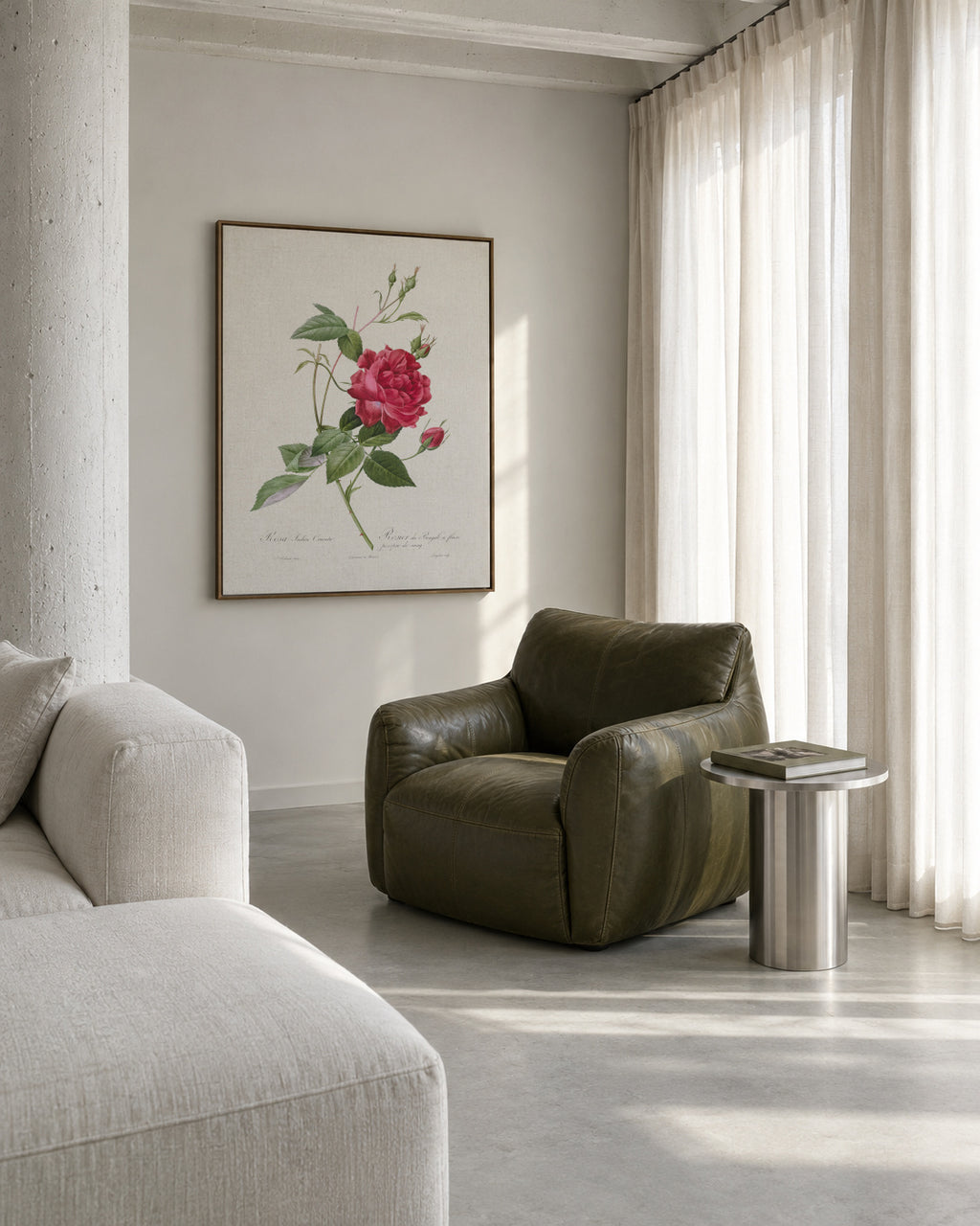 Blood Red Bengal Rose - Framed canvas in an interior