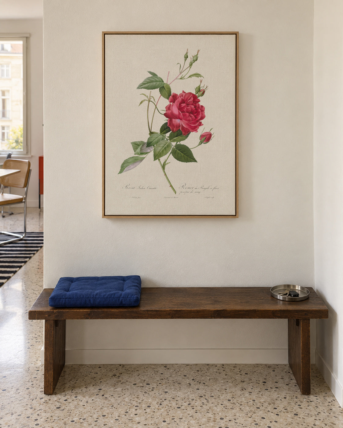 Blood Red Bengal Rose - Framed canvas in an interior