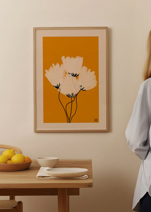 Botanische poster witte bloemen op oker – Product1