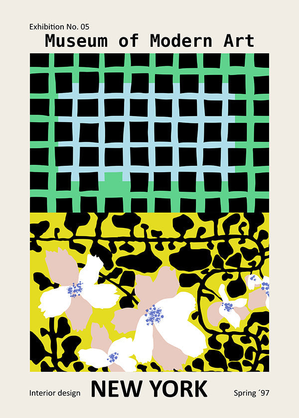 Stedenposter: New York typografische print met bloemmotieven
