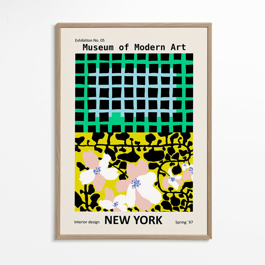 Stedenposter: New York typografische print met bloemmotieven – Oak Frame