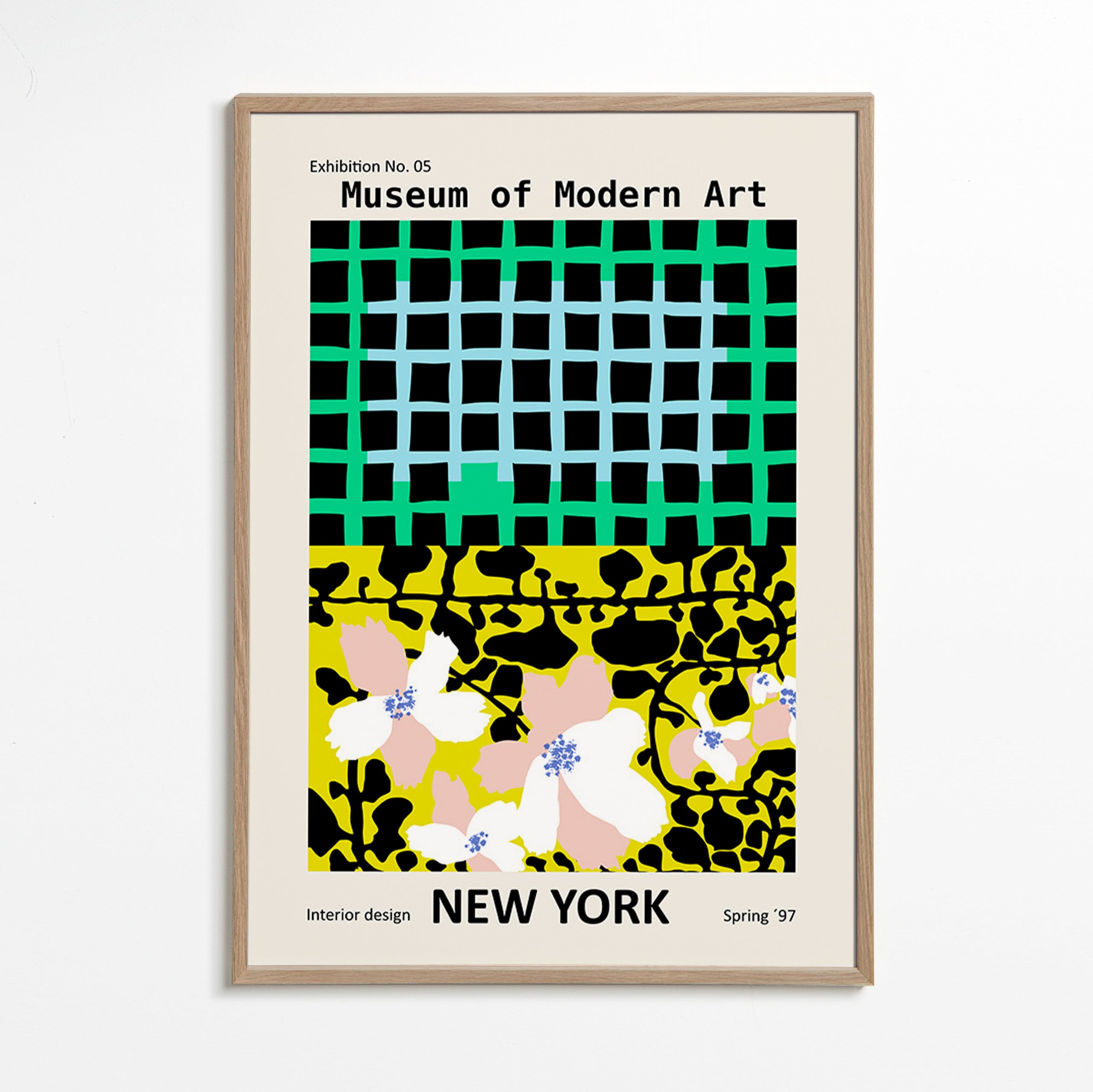 Stedenposter: New York typografische print met bloemmotieven – Oak Frame