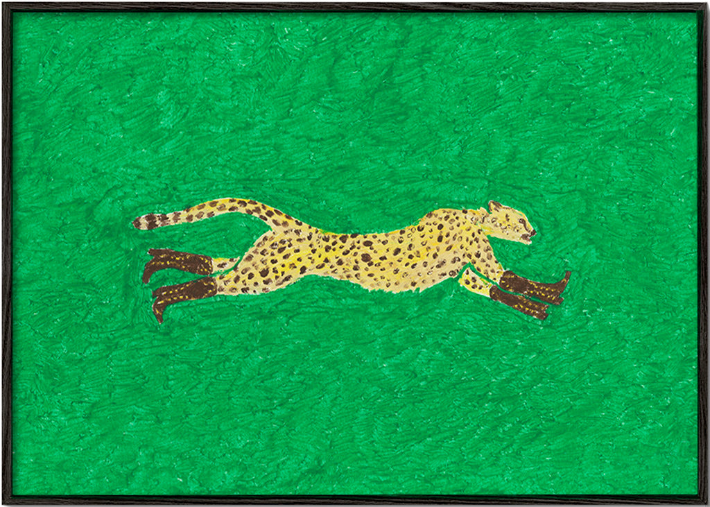 Rennende cheetah illustratie op groen – Black Frame