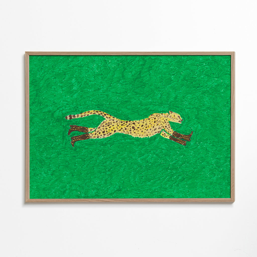 Rennende cheetah illustratie op groen – Oak Frame