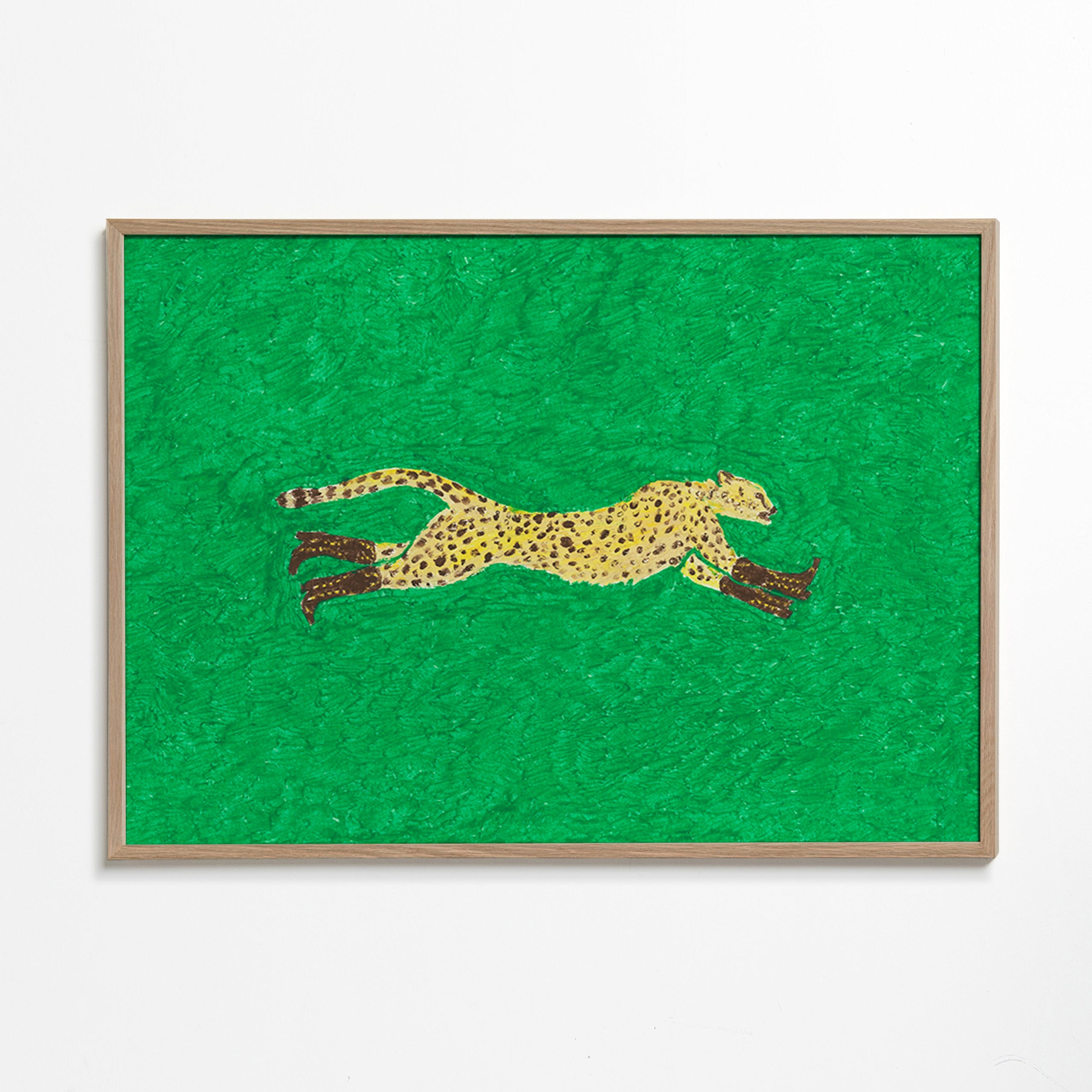 Rennende cheetah illustratie op groen – Oak Frame