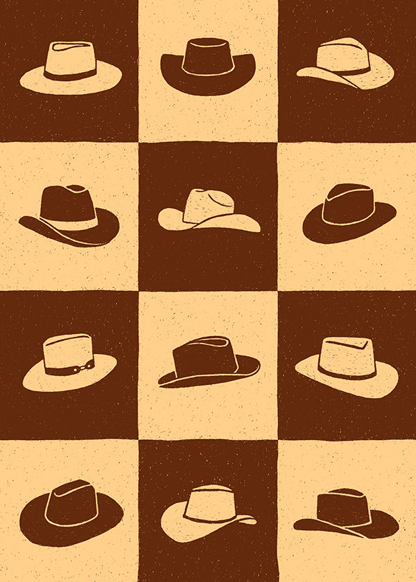 Ilustración de sombreros vaqueros en tablero