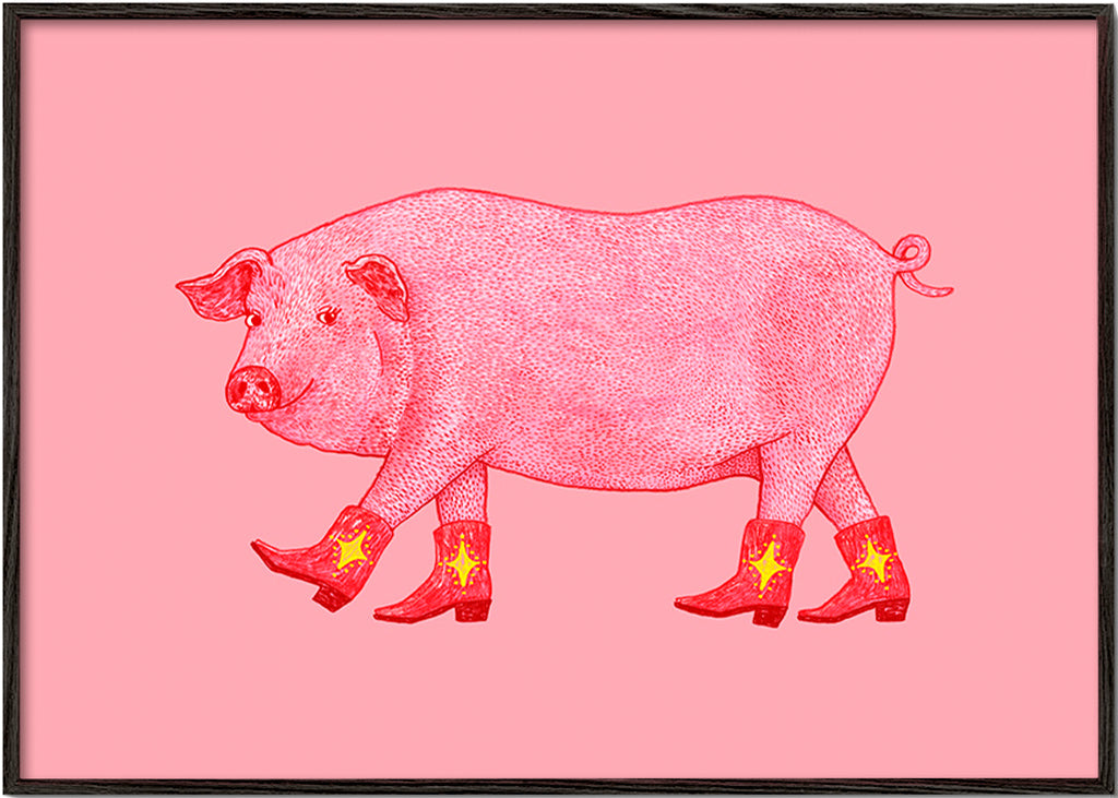 Varken Cowgirl Illustratie – Black Frame