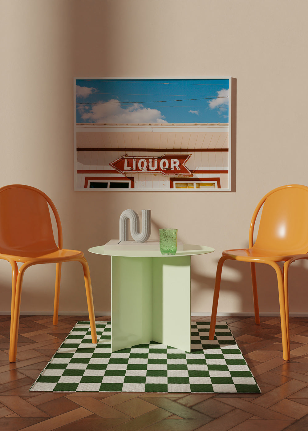 Vintage foto bord 'LIQUOR' tegen blauwe lucht – Product3