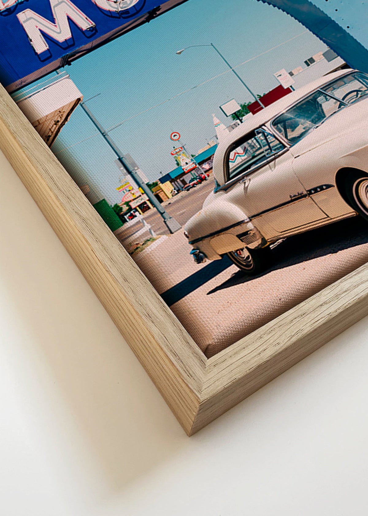Vintage motel foto met klassieke auto – Canvas detail