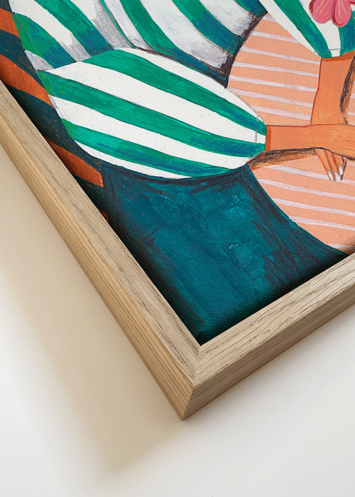 Illustratie vrouw met strepen en plant – Canvas detail