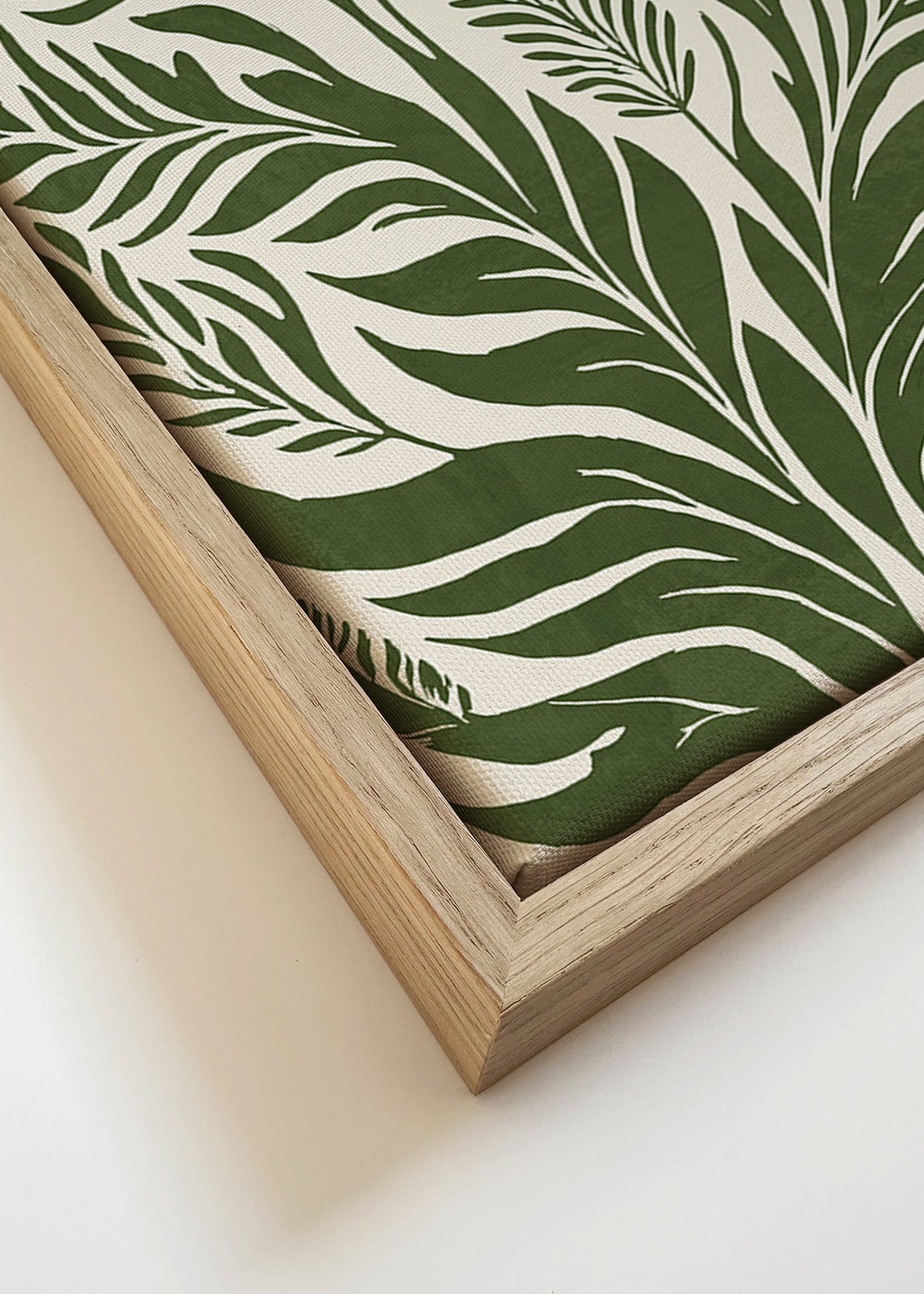 Botanische print groene bladeren op beige – Canvas detail