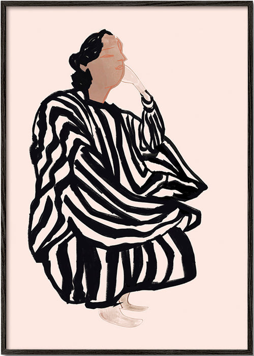 Illustratie van vrouwelijke figuur met grafische strepen – Black Frame