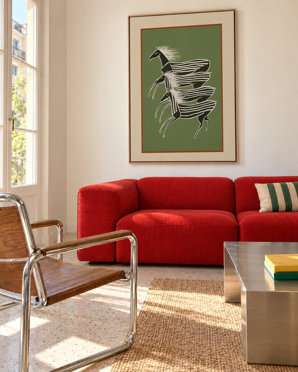 Horses In Stripes - Framed canvas in an interior