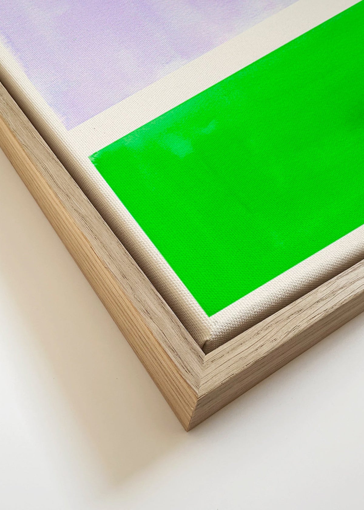 Abstract lavendel en groen kunstwerk – Canvas detail