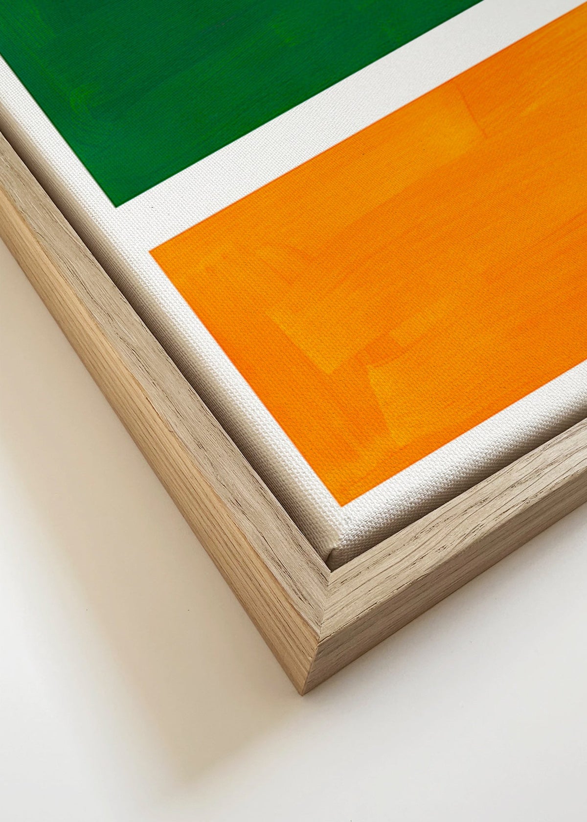 Abstract kunstwerk met groen en oranje vlakken – Canvas detail