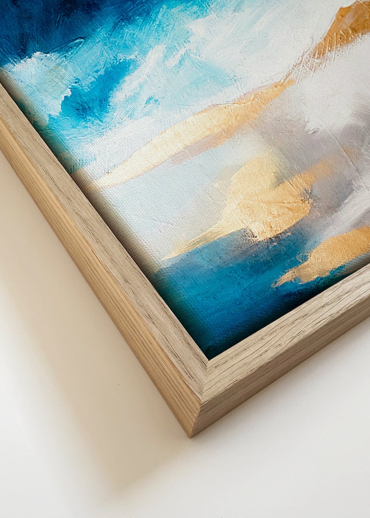 Abstract kunstwerk in blauw en goud textuur – Canvas detail