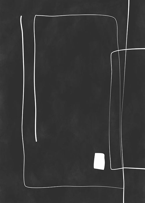 Minimalistische print met witte lijnen op zwarte achtergrond