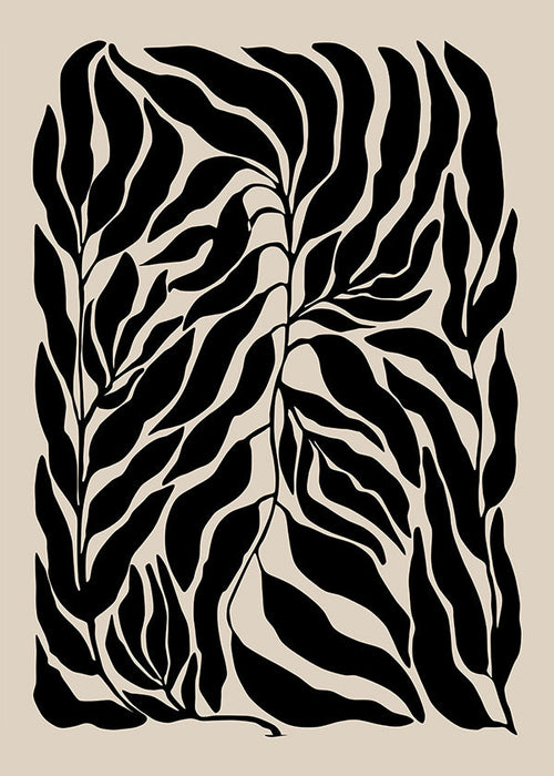 Botanische print zwarte blad silhouetten