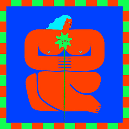 Abstracte kunst met gestileerde rode figuur
