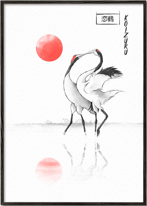 Japanse kraanvogels minimalistisch kunstwerk – Black Frame