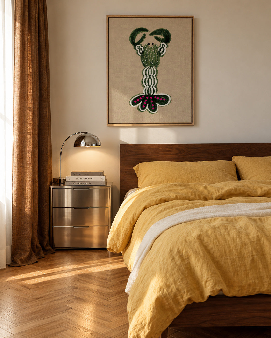 GREEN LOBSTER - Framed canvas in an interior
