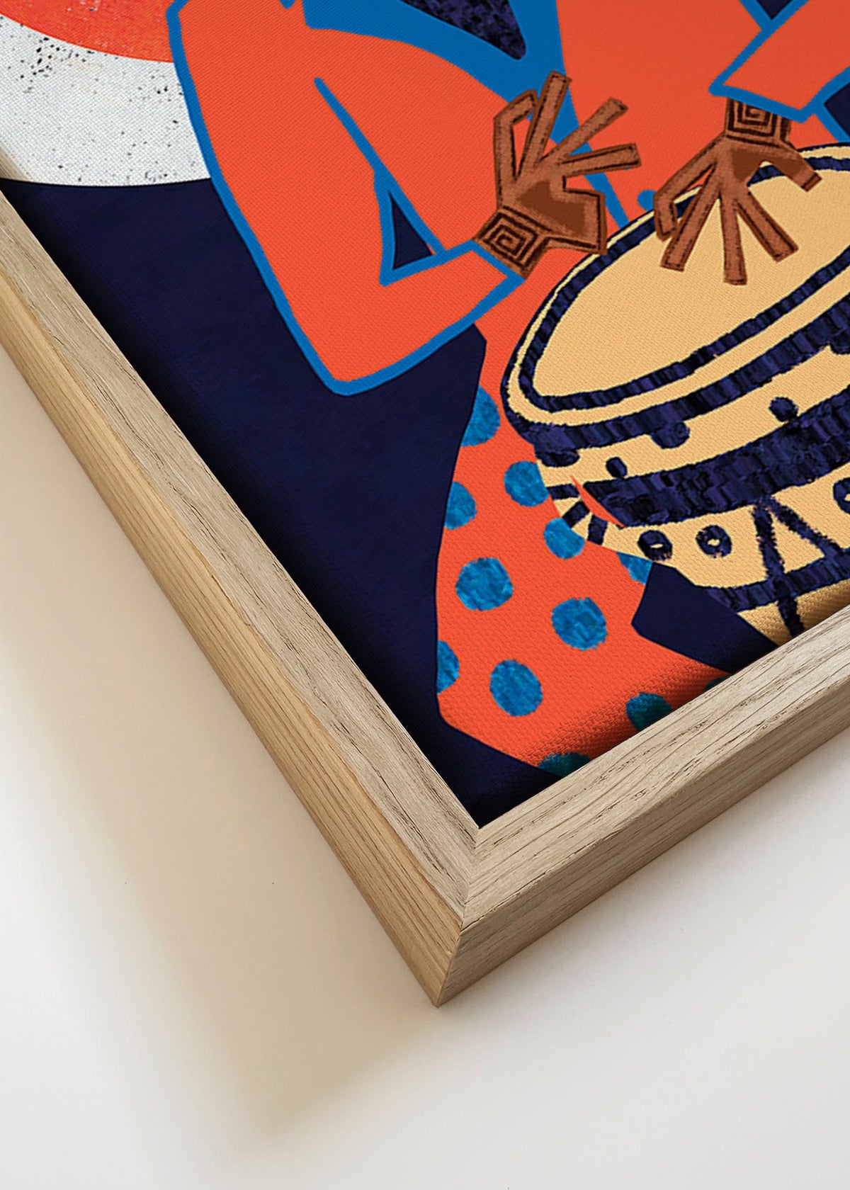 Illustratie muzikant met drum in felle kleuren – Canvas detail