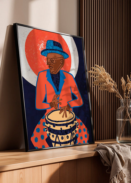 Illustratie muzikant met drum in felle kleuren – Product1