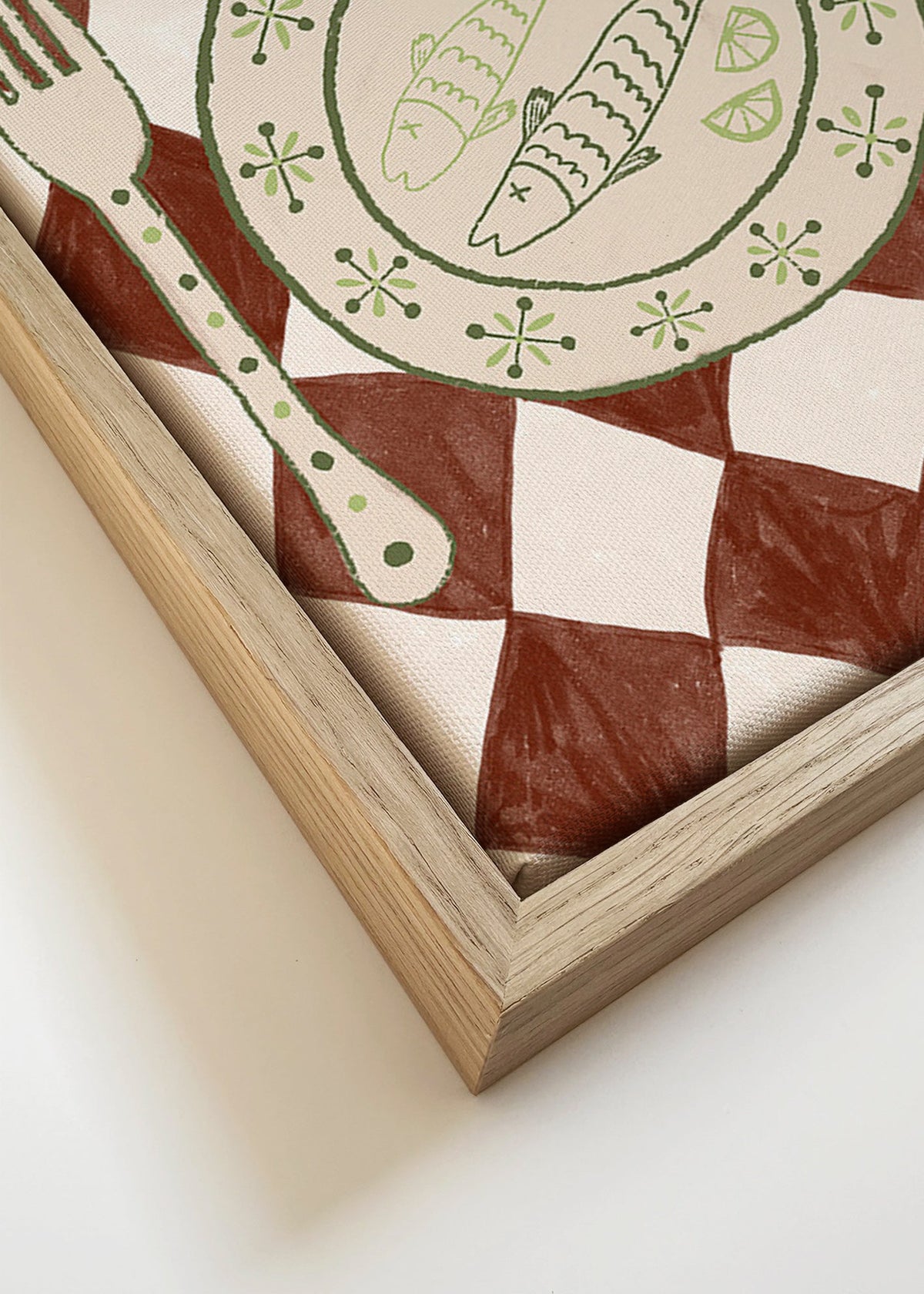 Keuken kunst: visbord op ruitentafelkleed – Canvas detail