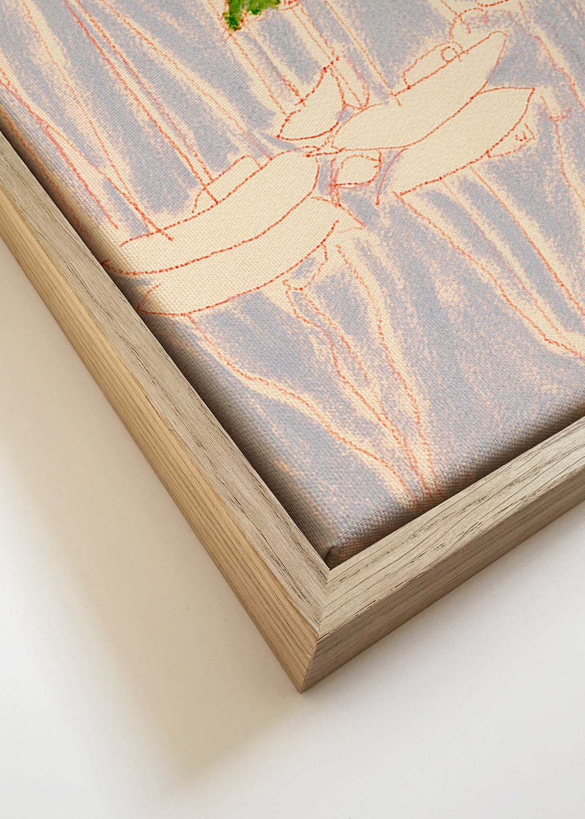Landschap kunst met zeilboten en groene heuvel – Canvas detail
