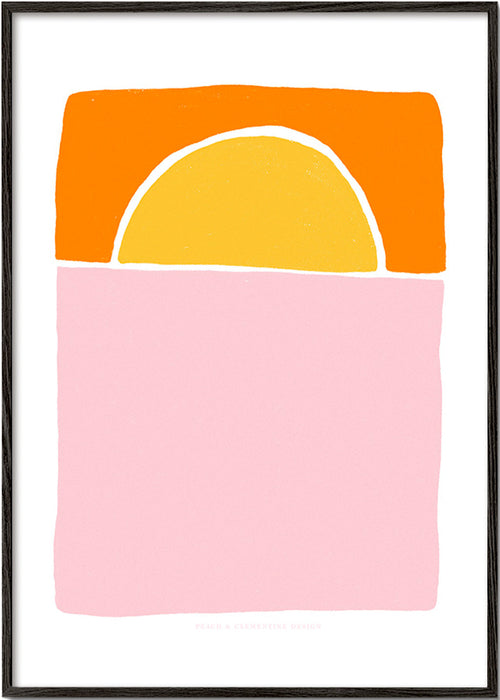 Abstract kunst halve cirkel roze en oranje – Black Frame