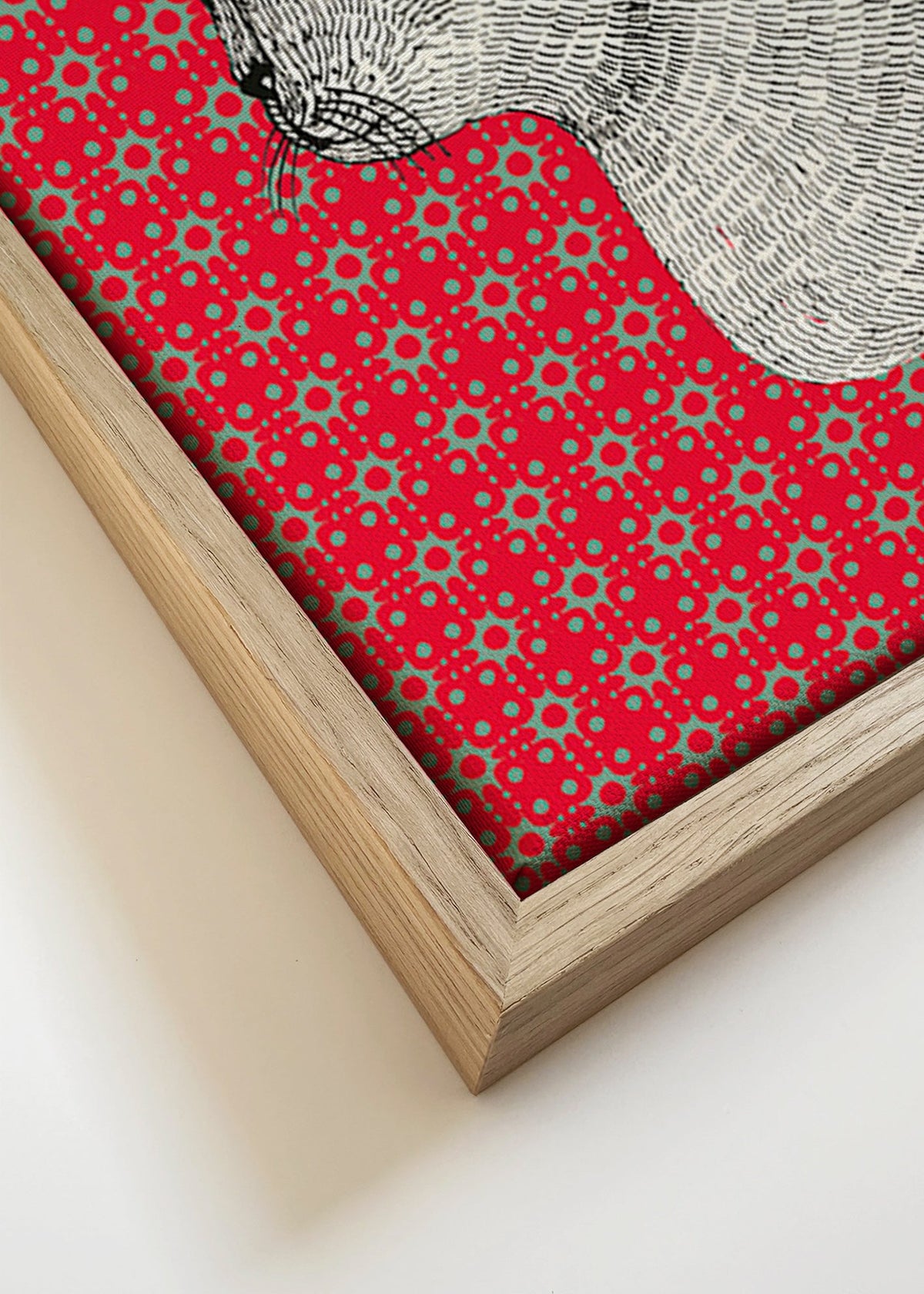 Kat in profiel op rood patroon – Canvas detail