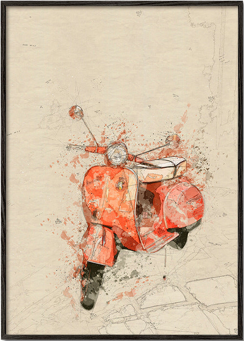 Illustratie Rode Vespa op gestructureerde achtergrond – Black Frame