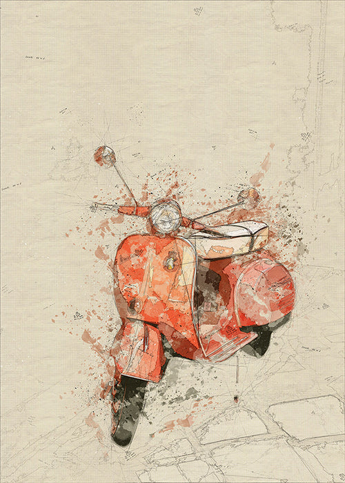 Illustratie Rode Vespa op gestructureerde achtergrond
