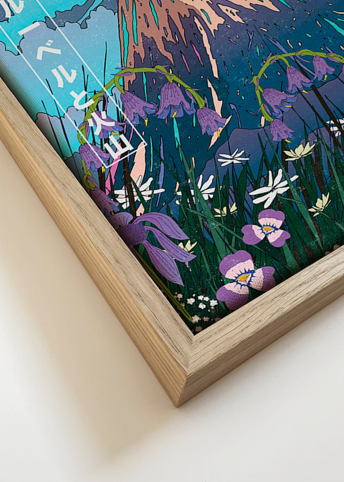 Landschap kunst: vulkaan met klokjes – Canvas detail