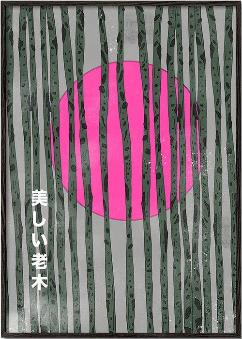 Botanische poster met roze bamboebos – Black Frame